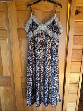 LOFT Leopard Slip Dress with Cream Lace Trim